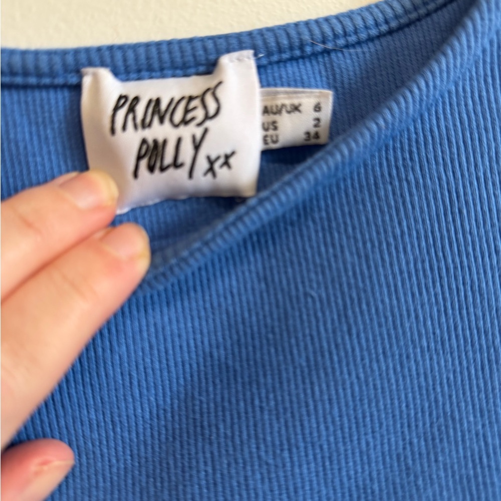 Princess Polly Ribbed Short Sleeve Ribbed Crop Top Bright Blue Size 2 🦋💙🦋💙 Y2K - Picture 3 of 6